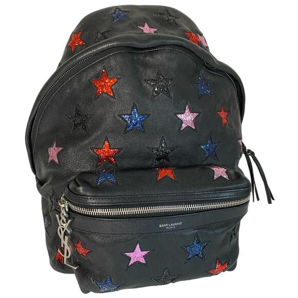 Yves Saint Laurent Star Applique Mini City California Leather Backpack in Black
